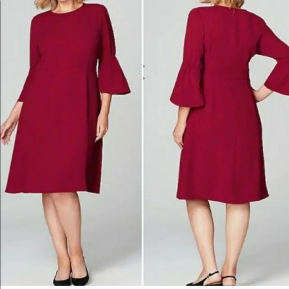 Christian Siriano for J Jill Bell Sleeve Corpcore Burgundy Red Plus Size Dress - Picture 1 of 7